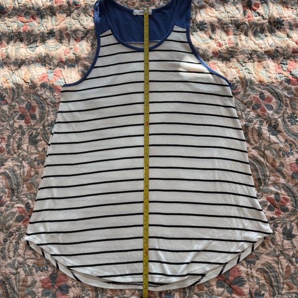 Cherish racerback Tank Top Black White Blue Striped Rayon Spandex Size Large - Picture 7 of 9
